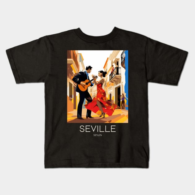 A Pop Art Travel Print of Seville - Spain Kids T-Shirt by Studio Red Koala